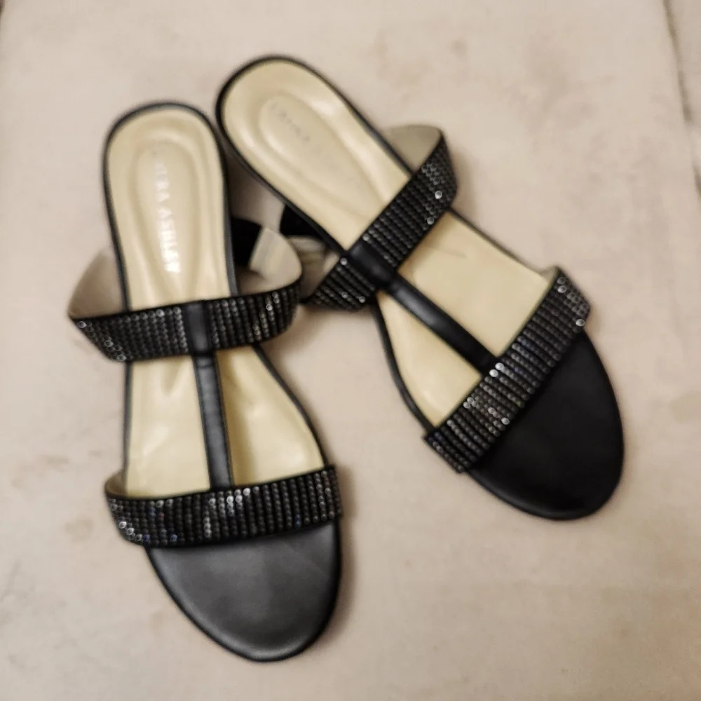 Laura Ashley La Ivy Black  Low Wedge slip on Sandals size 10M